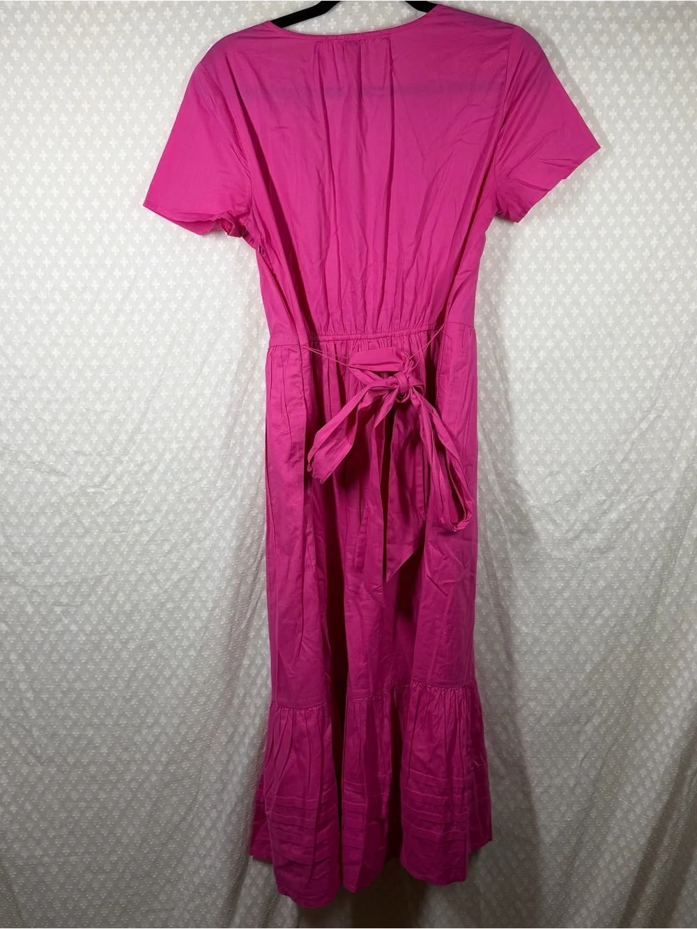 J. Crew Pink Tiered Short Sleeve Tie Waist Cotton Maxi Dress